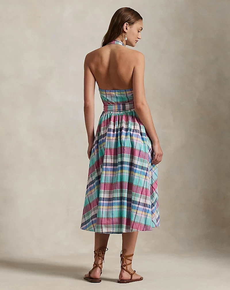 Plaid Cotton Halter Wrap Dress