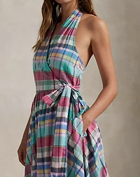 Plaid Cotton Halter Wrap Dress