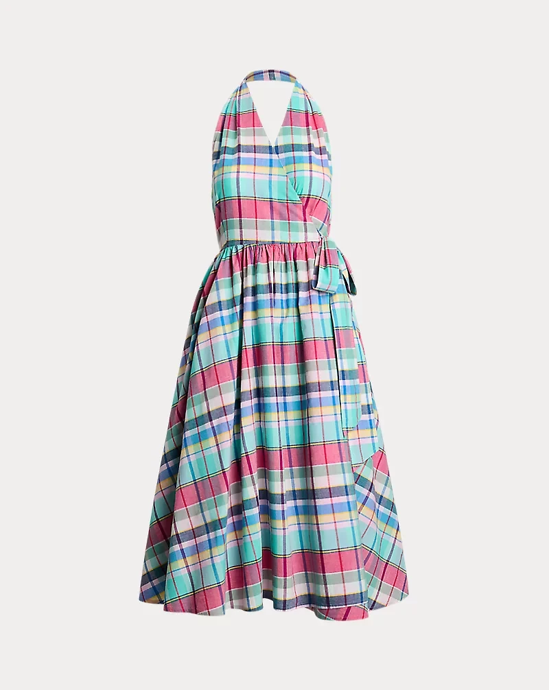 Plaid Cotton Halter Wrap Dress