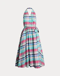 Plaid Cotton Halter Wrap Dress