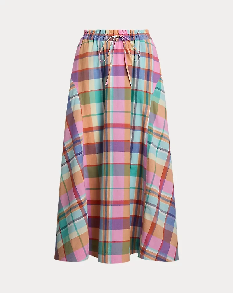 Plaid Cotton Drawstring Maxiskirt
