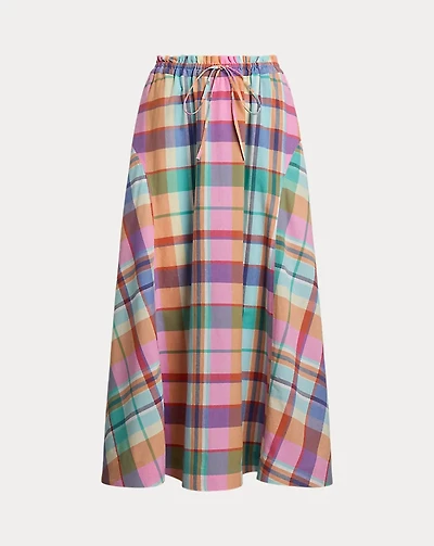 Plaid Cotton Drawstring Maxiskirt