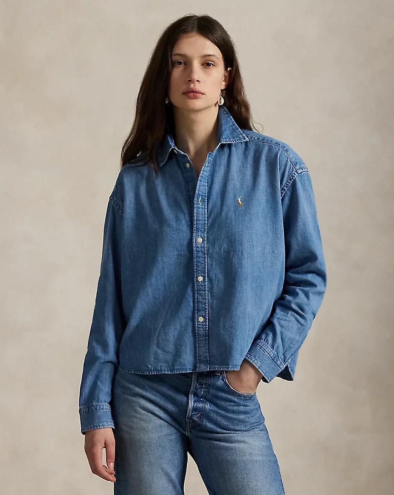 Cropped Boxy Denim Shirt