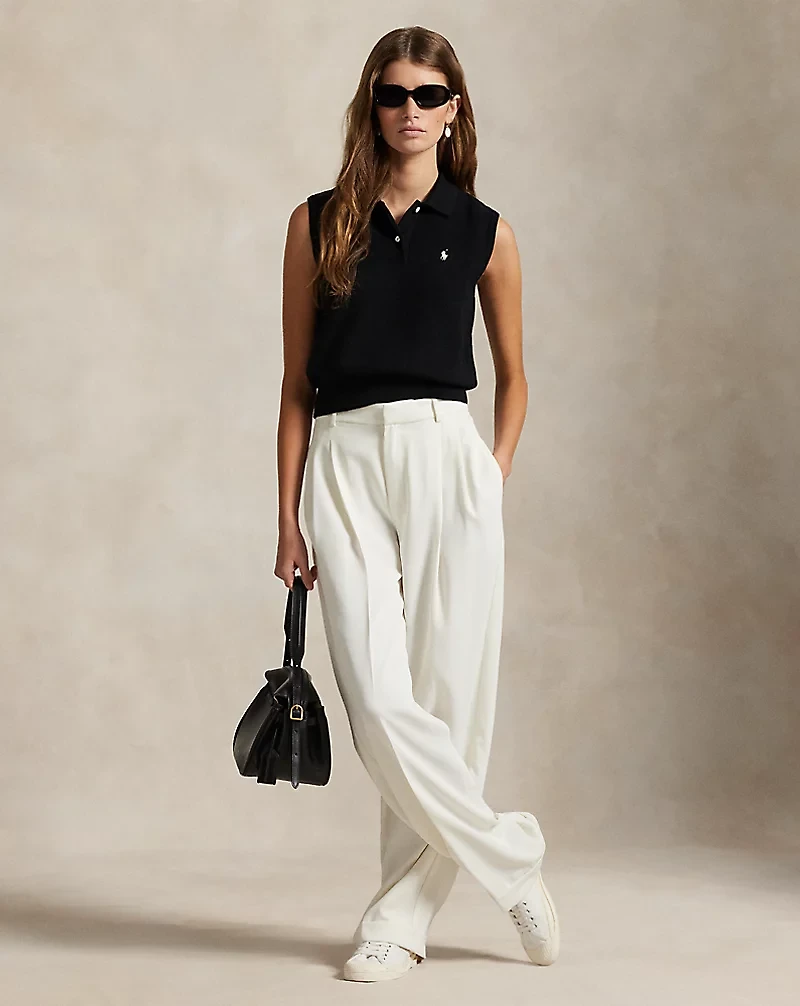 Cotton Cropped Sleeveless Polo Sweater