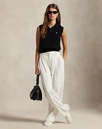 Cotton Cropped Sleeveless Polo Sweater