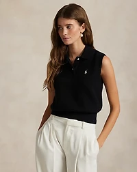Cotton Cropped Sleeveless Polo Sweater