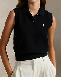 Cotton Cropped Sleeveless Polo Sweater