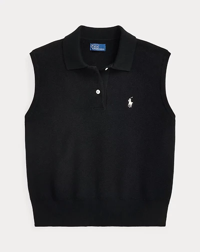 Cotton Cropped Sleeveless Polo Sweater