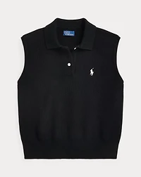 Cotton Cropped Sleeveless Polo Sweater