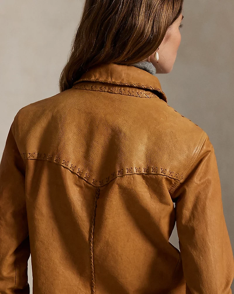 Western Leather Shirt Jacket