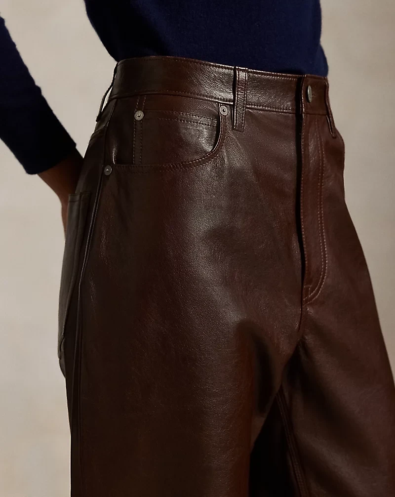 Curved Tapered Leather Pant