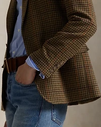 Suede-Trim Plaid Wool Blazer