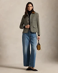 Suede-Trim Herringbone Jacket