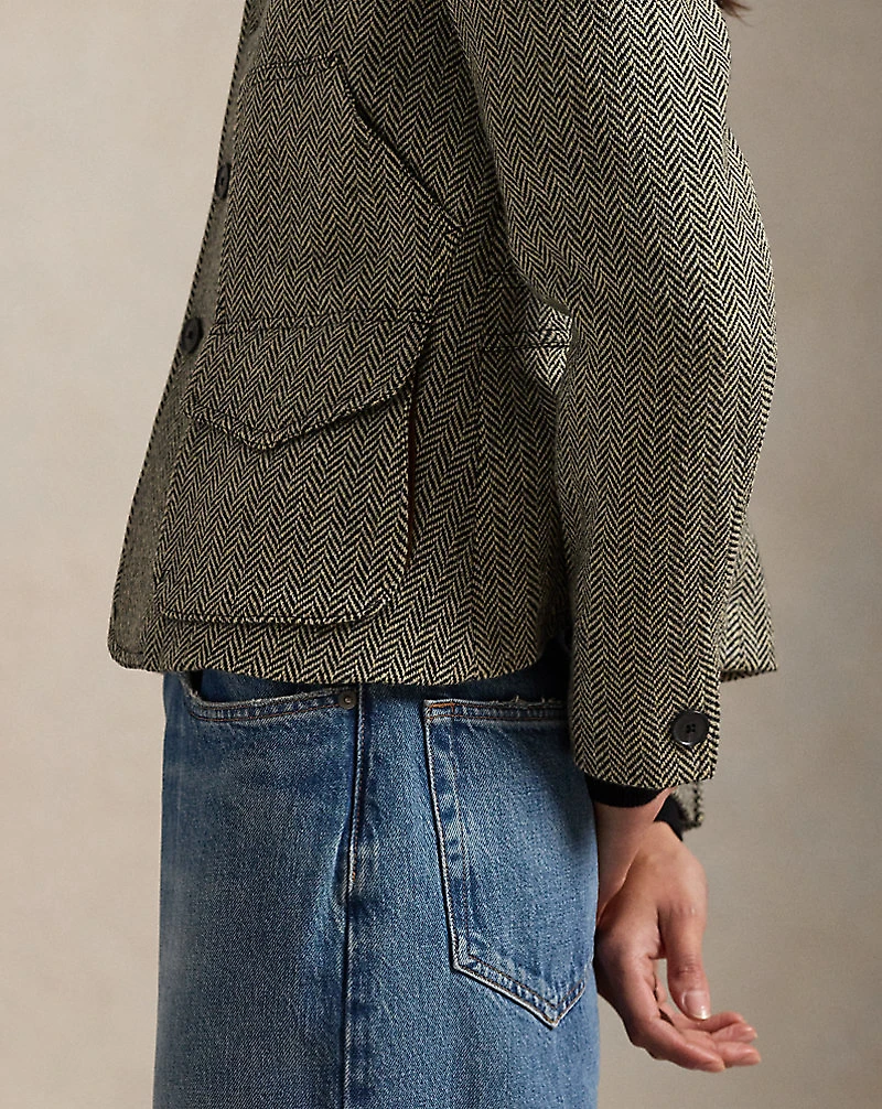 Suede-Trim Herringbone Jacket