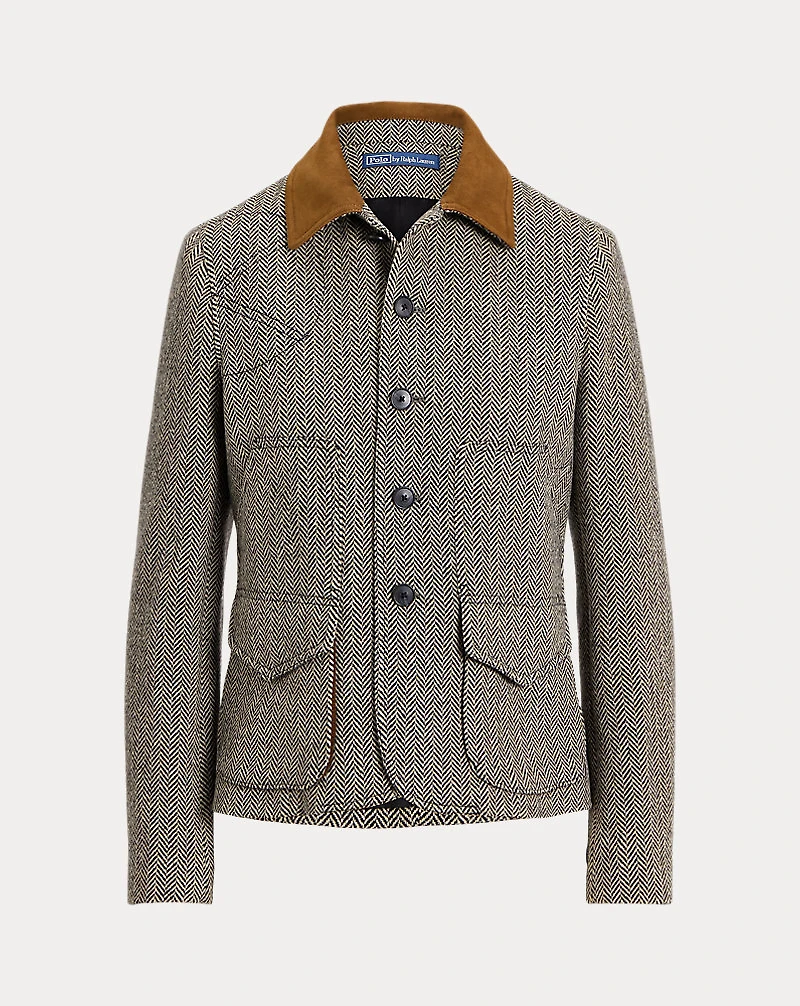Suede-Trim Herringbone Jacket