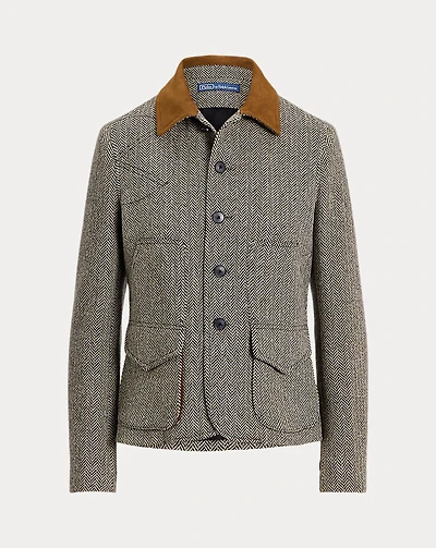 Suede-Trim Herringbone Jacket