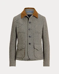 Suede-Trim Herringbone Jacket