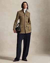 Linen-Blend Herringbone Mockneck Jacket