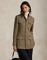Linen-Blend Herringbone Mockneck Jacket