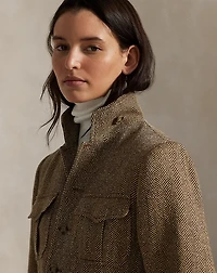 Linen-Blend Herringbone Mockneck Jacket