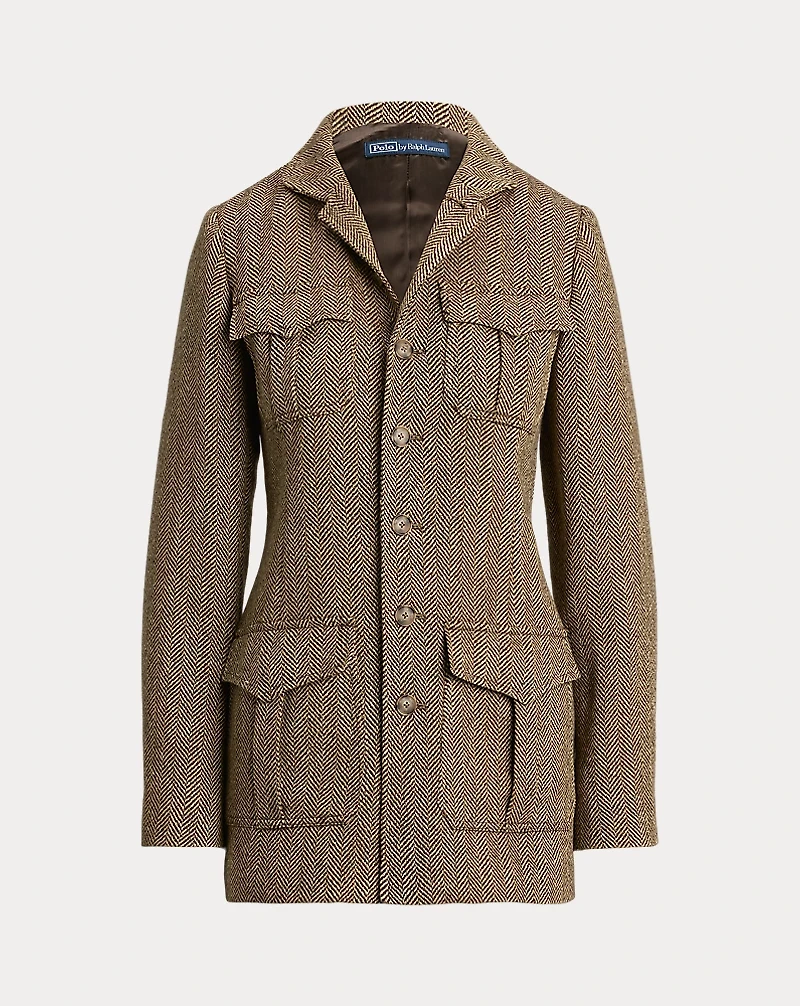 Linen-Blend Herringbone Mockneck Jacket
