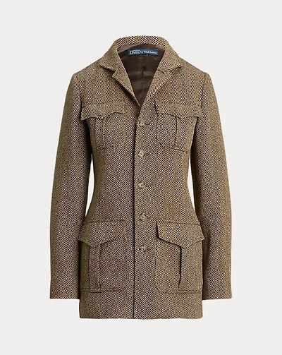 Linen-Blend Herringbone Mockneck Jacket