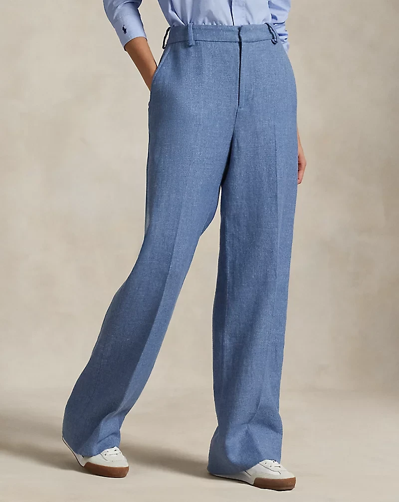 Linen-Cotton Twill Wide-Leg Pant