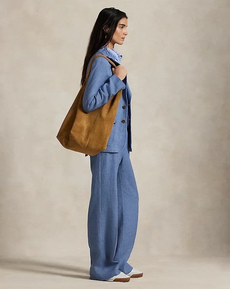 Linen-Cotton Twill Wide-Leg Pant