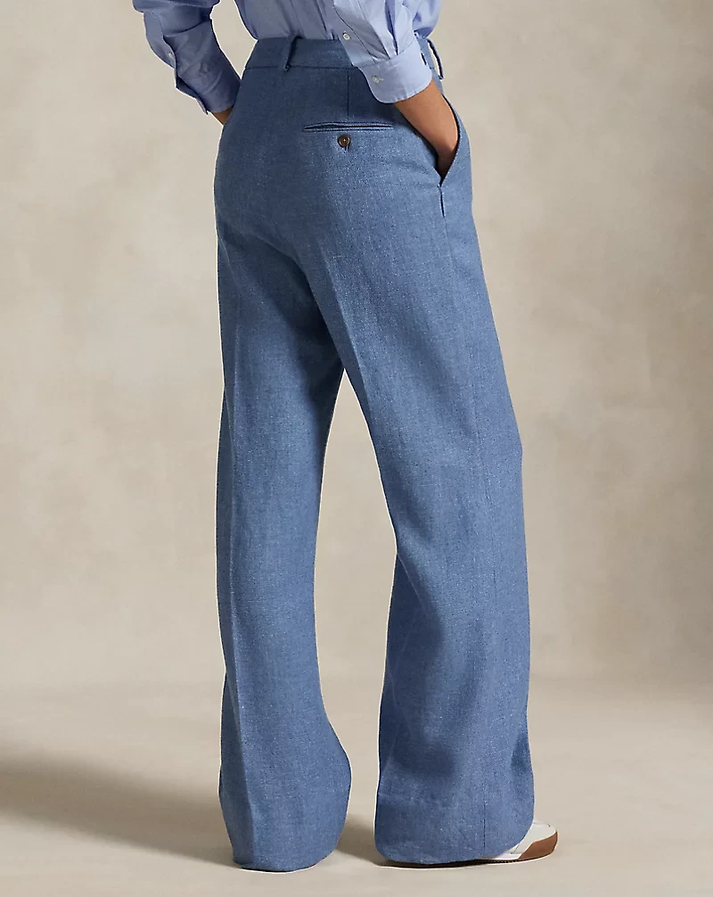Linen-Cotton Twill Wide-Leg Pant
