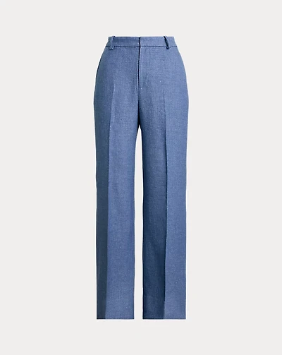 Linen-Cotton Twill Wide-Leg Pant