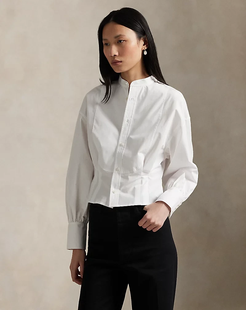 Cropped Cotton Poplin Tuxedo Shirt
