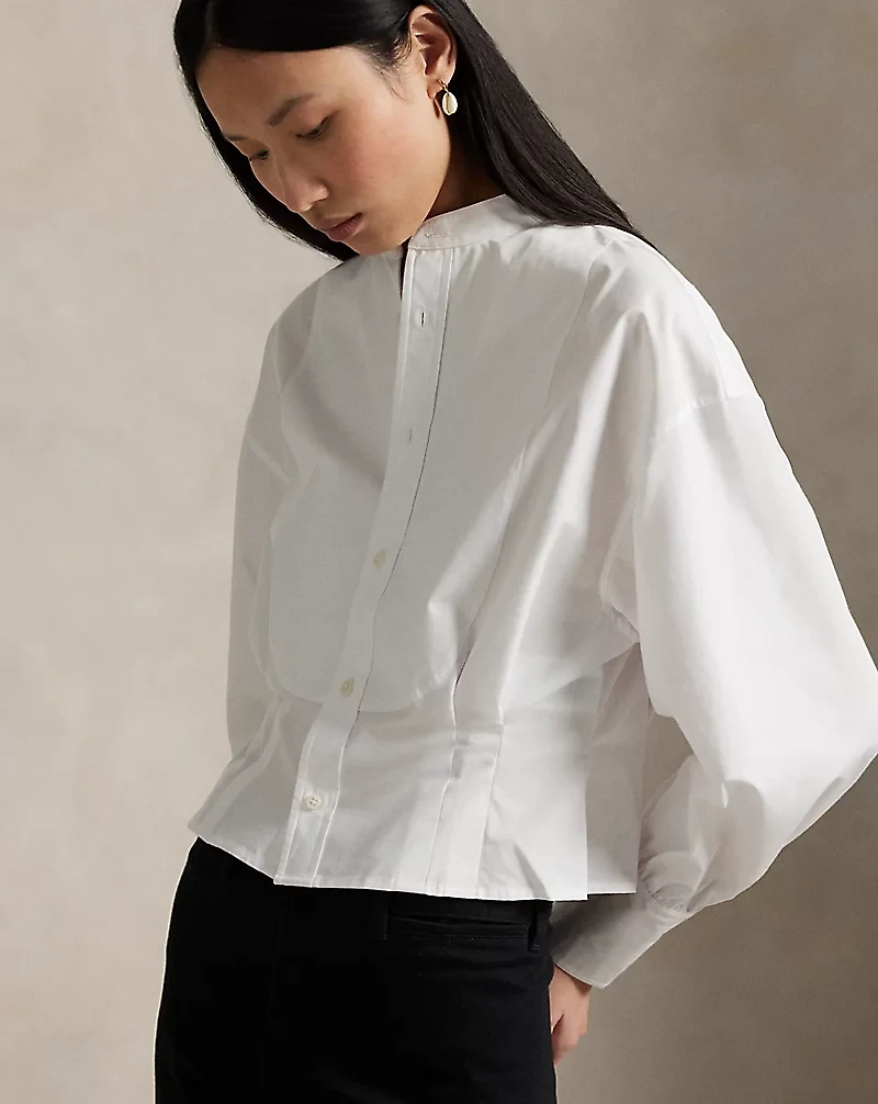 Cropped Cotton Poplin Tuxedo Shirt