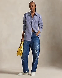 Oversize Fit Striped Cotton-Linen Shirt