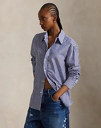 Oversize Fit Striped Cotton-Linen Shirt