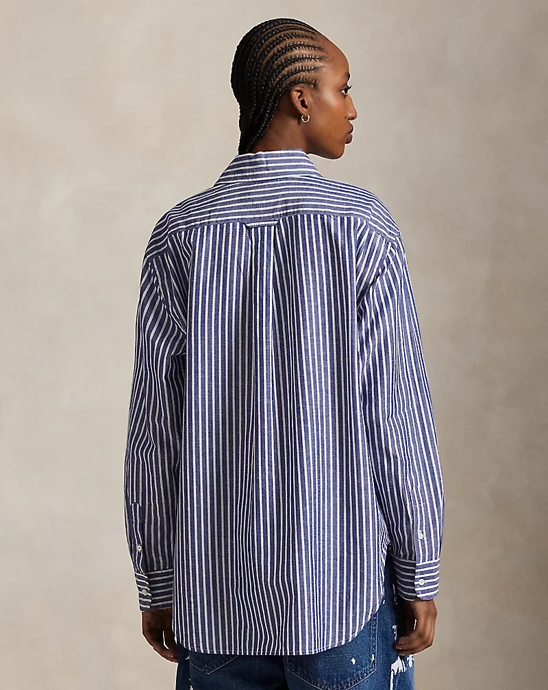 Oversize Fit Striped Cotton-Linen Shirt