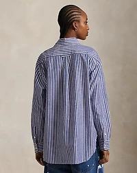 Oversize Fit Striped Cotton-Linen Shirt