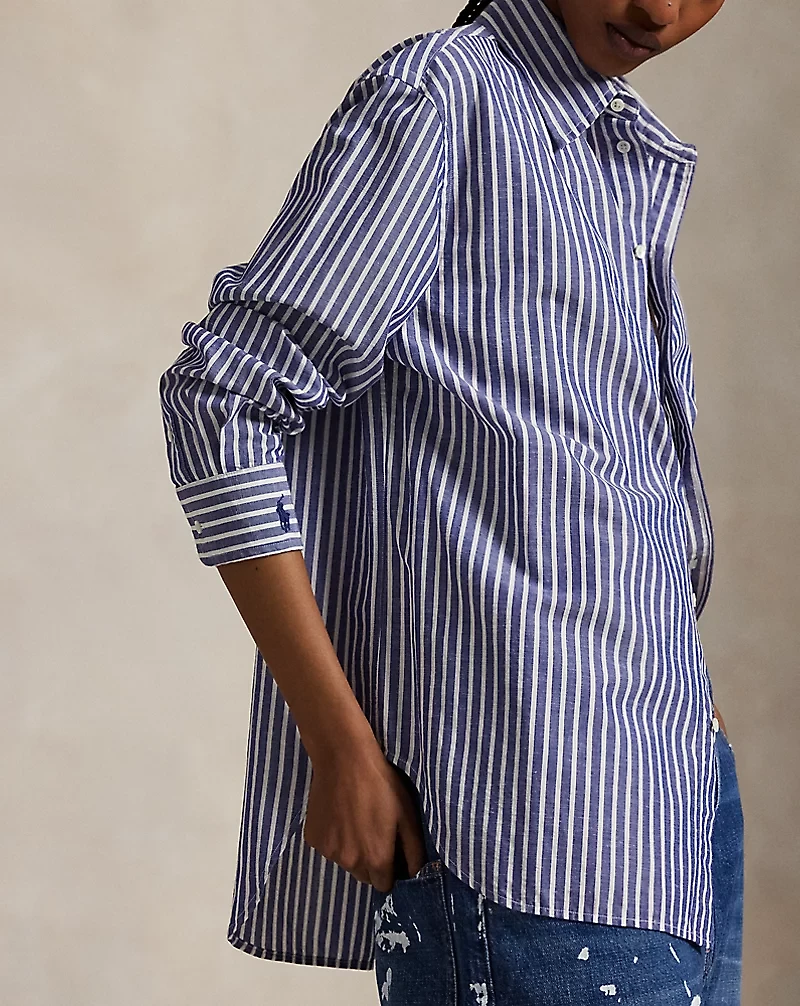 Oversize Fit Striped Cotton-Linen Shirt