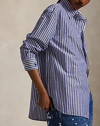 Oversize Fit Striped Cotton-Linen Shirt