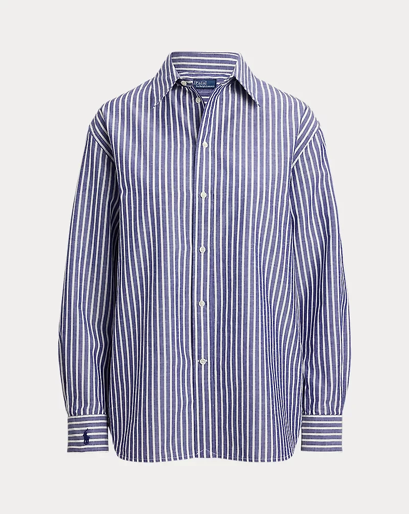 Oversize Fit Striped Cotton-Linen Shirt