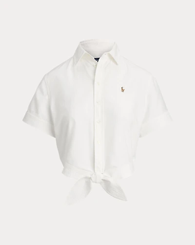 Cotton Oxford Tie-Front Cropped Shirt