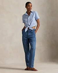 Cotton Oxford Tie-Front Cropped Shirt