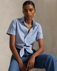 Cotton Oxford Tie-Front Cropped Shirt