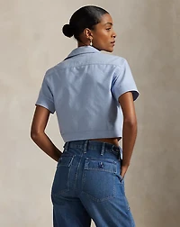 Cotton Oxford Tie-Front Cropped Shirt
