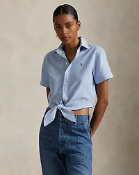Cotton Oxford Tie-Front Cropped Shirt