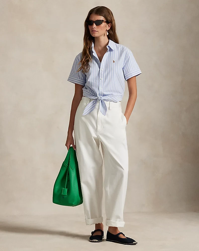 Striped Oxford Tie-Front Cropped Shirt