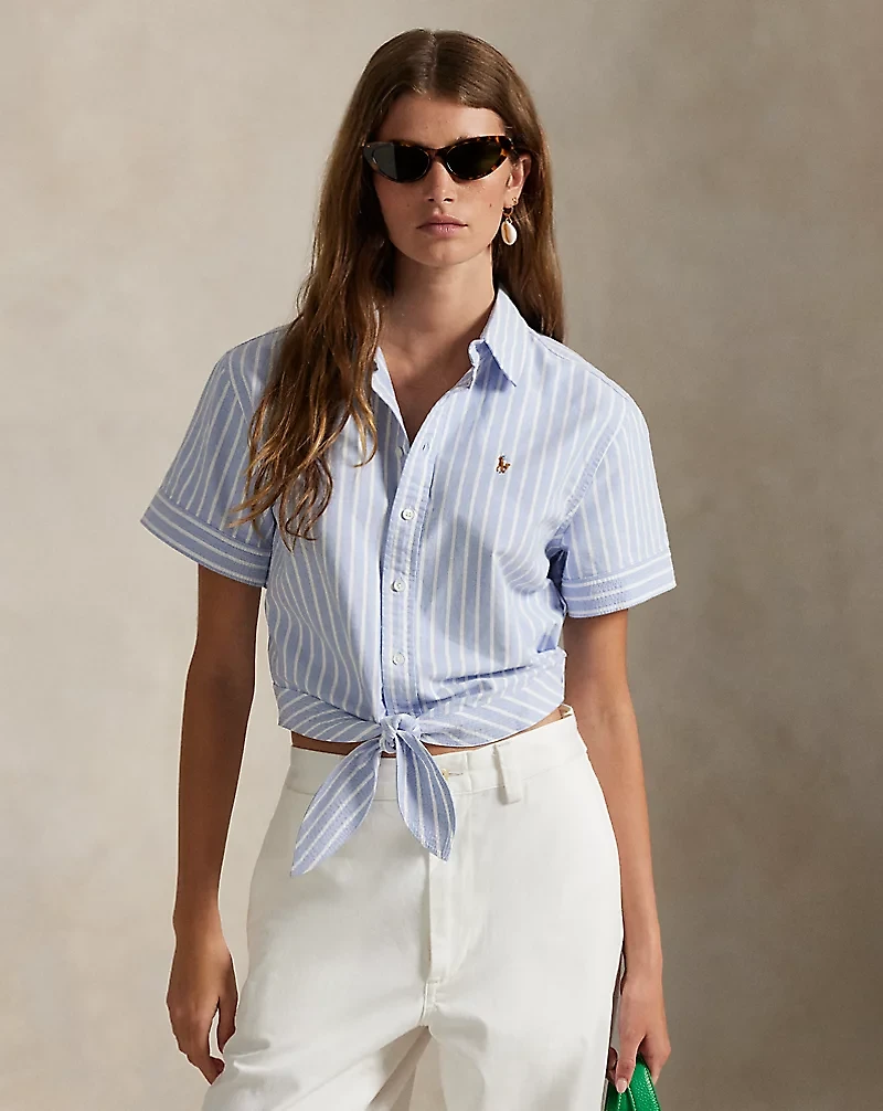 Striped Oxford Tie-Front Cropped Shirt