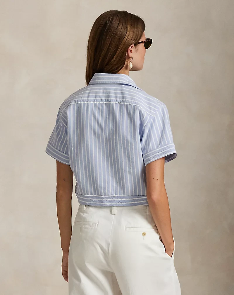 Striped Oxford Tie-Front Cropped Shirt