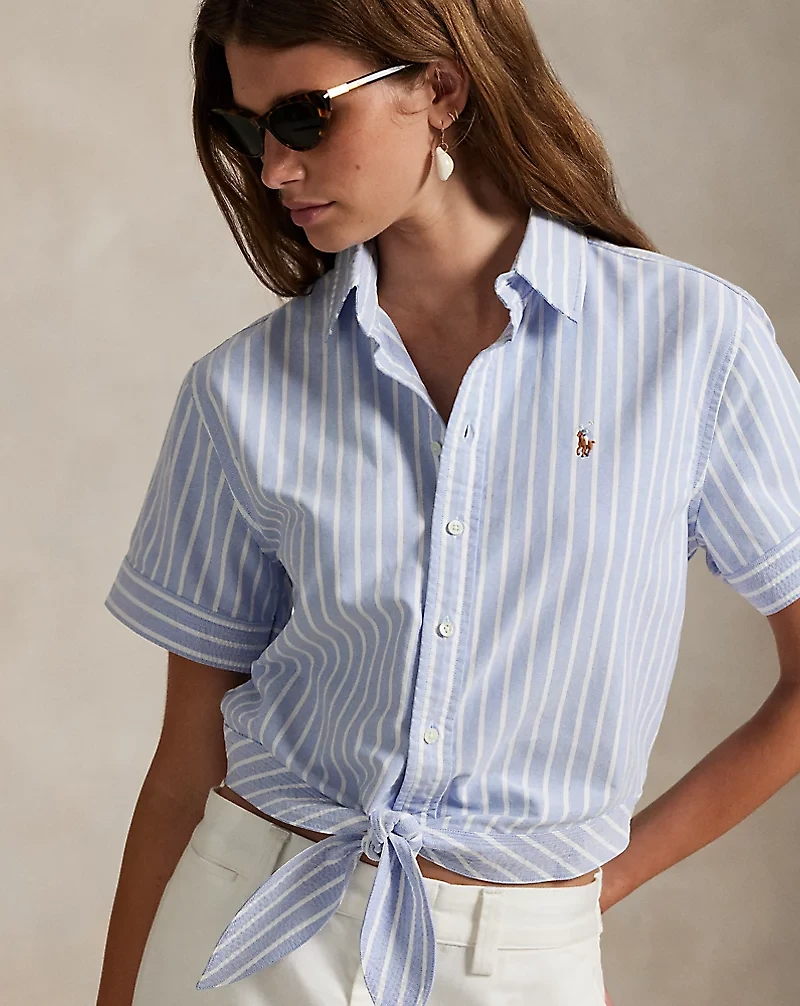 Striped Oxford Tie-Front Cropped Shirt