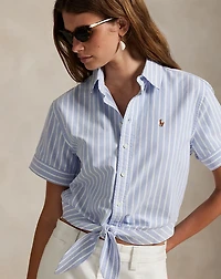 Striped Oxford Tie-Front Cropped Shirt