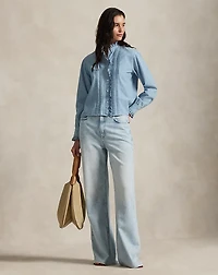 Ruffle-Trim Chambray Top